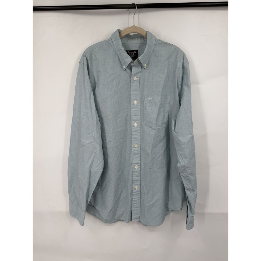 Abercrombie‎ & Fitch Button Down Long Sleeve Shirt Men XXL Blue Cotton Blend